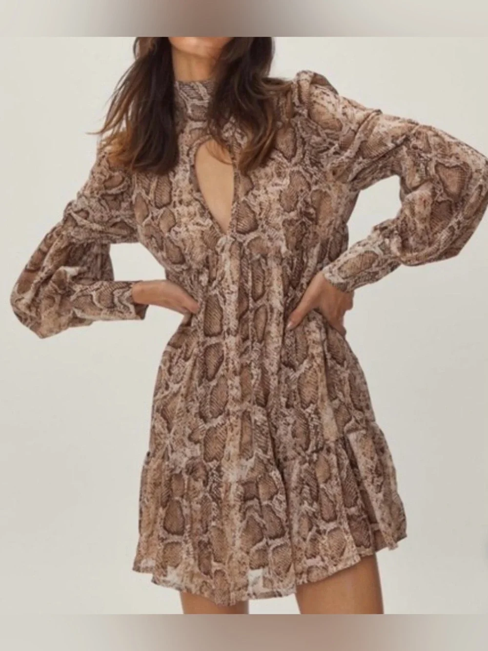 NWT Nasty Gal Snake Print Mini Dress in Brown Sz 4 - Picture 1 of 10